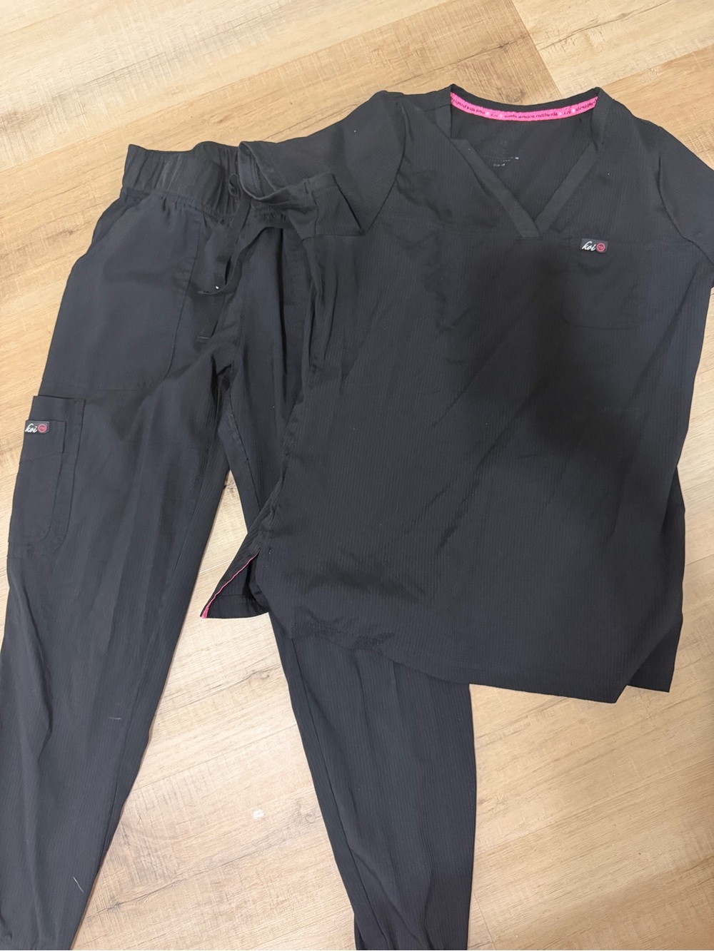 koi Black Scrub Top and Jogger Pants with Pink Trim